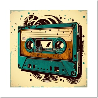 Vintage old audio cassette tape in vibrant color. Posters and Art